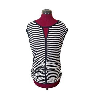 Vince Camuto Womens Top Size Medium Sleeveless Striped Ruched Keyhole Ne…